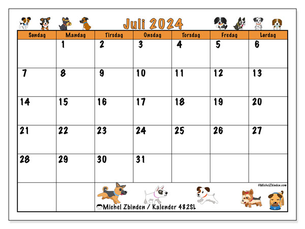 Kalender juli 2024, 482SL, klar til udskrivning og gratis.