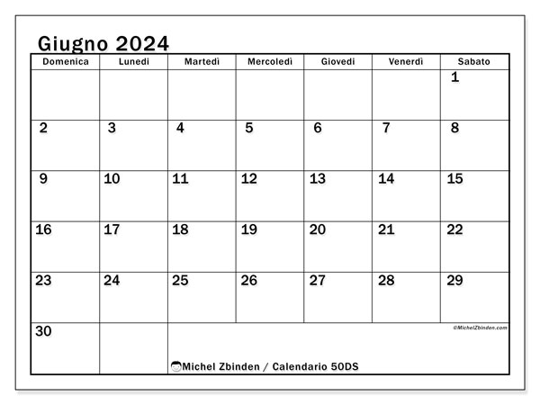 Calendario giugno 2024, 50DS, pronti per la stampa e gratuiti.