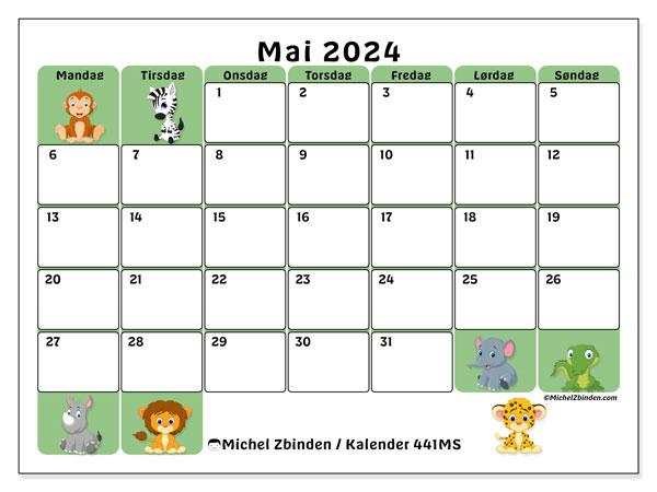 Kalender mai 2024, 441MS, klar til utskrift og gratis.