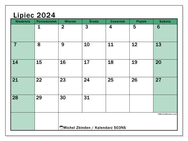 Kalendarz lipiec 2024, 503NS, gotowe do druku i darmowe.