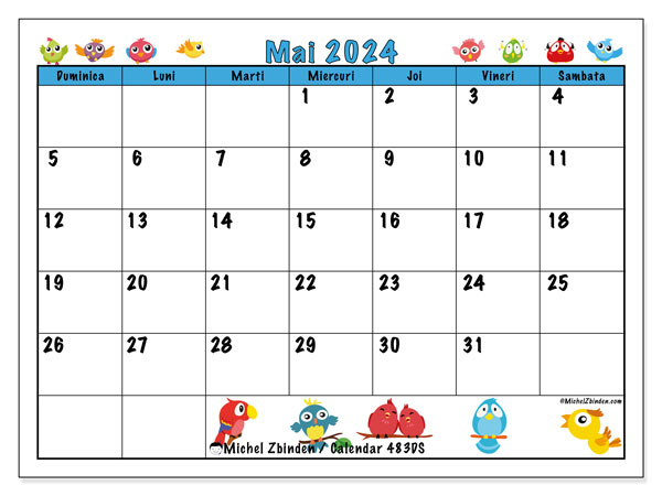 Calendar mai 2024, 483DS, gata de a fi tipărite și gratuite.