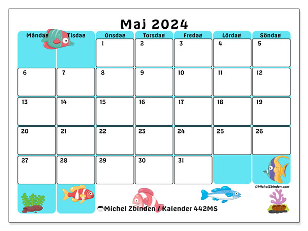 Kalender maj 2024, 442MS, klar att skriva ut och gratis.