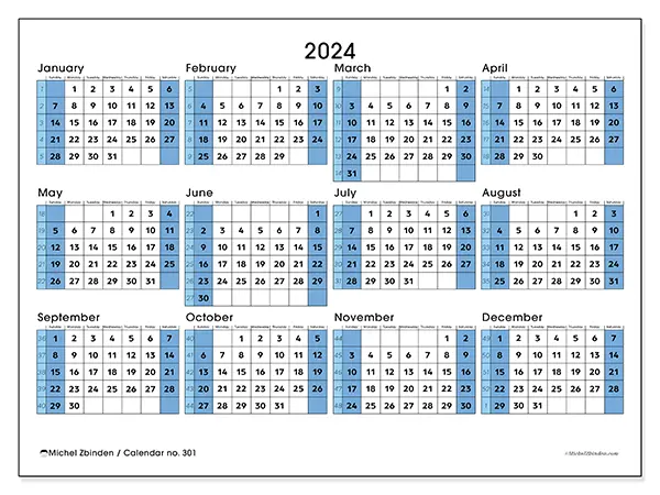 Printable calendar no. 301, 2024