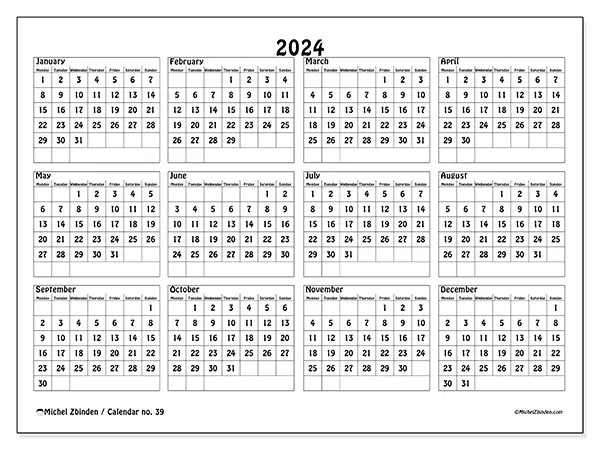 Printable calendar no. 39, 2024