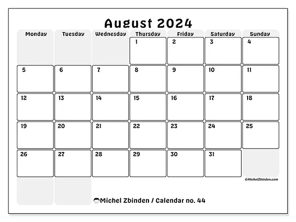 Printable calendar no. 44, August 2024