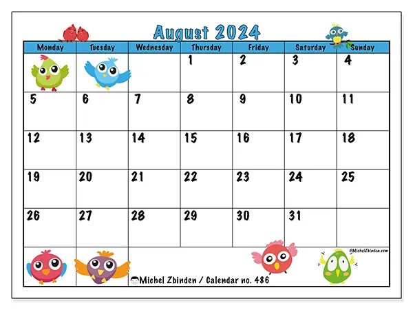 Printable calendar no. 486, August 2024