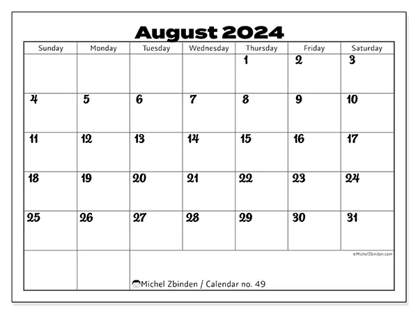 Printable calendar no. 49, August 2024
