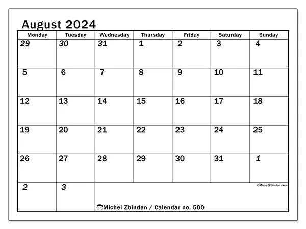 Printable calendar no. 500, August 2024