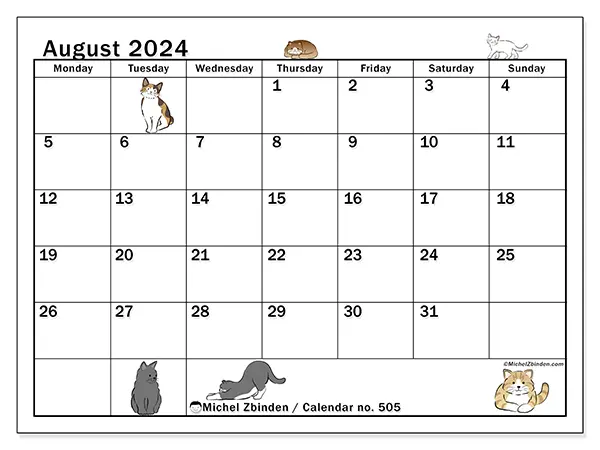 Printable calendar no. 505, August 2024