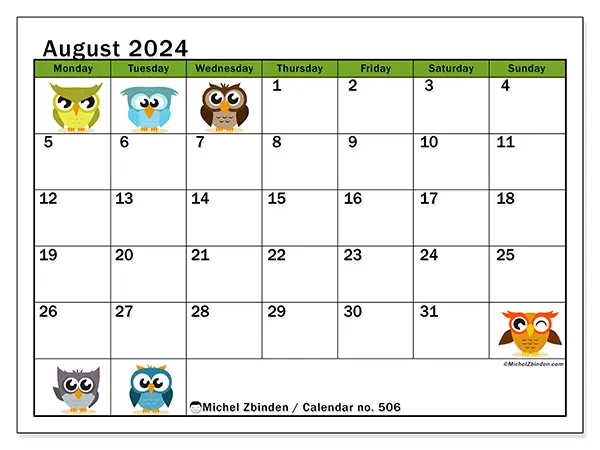 Printable calendar no. 506, August 2024