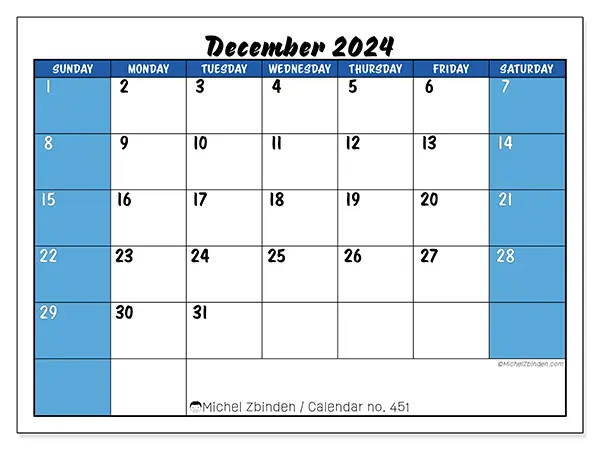 Printable calendar no. 451, December 2024