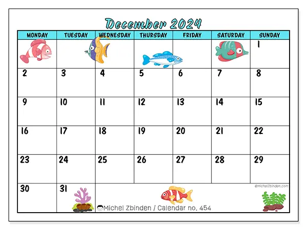 Printable calendar no. 454, December 2024