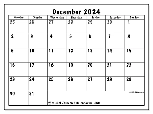 Printable calendar no. 480, December 2024