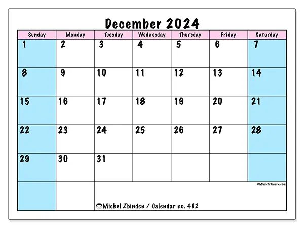 Printable calendar no. 482, December 2024