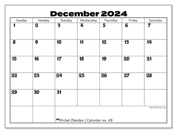 Printable calendar no. 49, December 2024