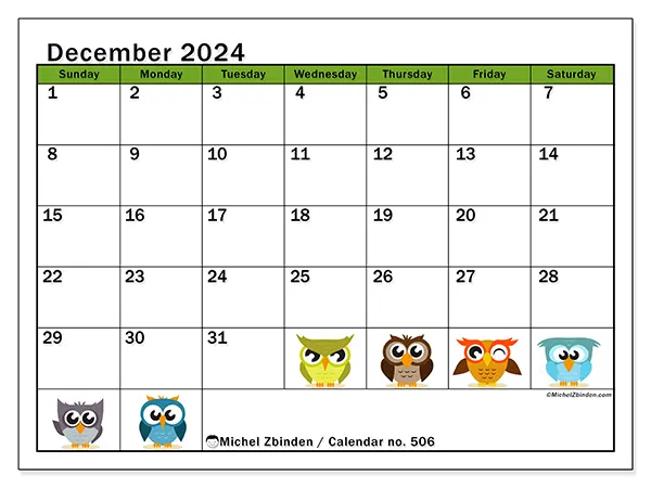 Printable calendar no. 506, December 2024