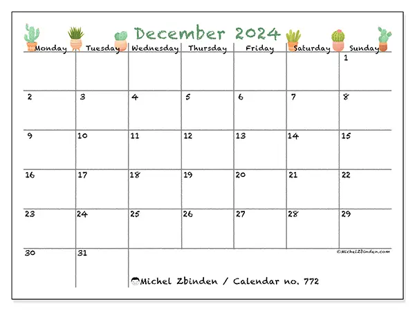 Printable calendar no. 772, December 2024