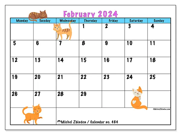 Free printable calendar no. 484, February 2025. Week:  Monday to Sunday