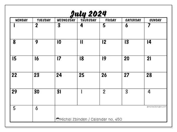 Printable calendar no. 450, July 2024