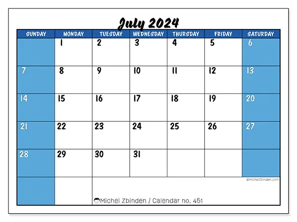 Printable calendar no. 451, July 2024