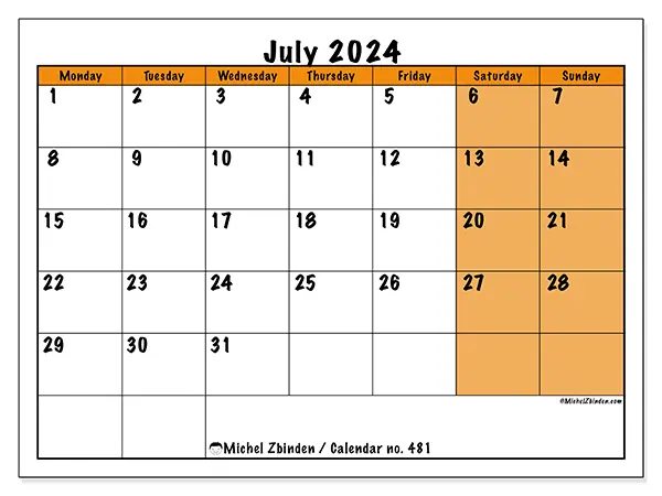 Printable calendar no. 481, July 2024