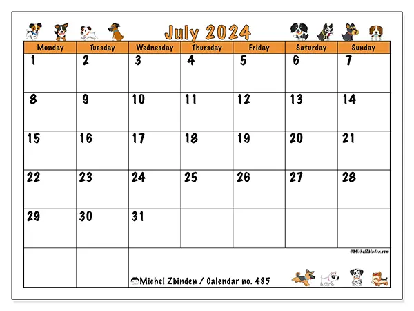 Printable calendar no. 485, July 2024