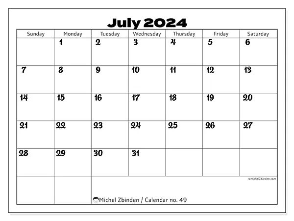 Printable calendar no. 49, July 2024