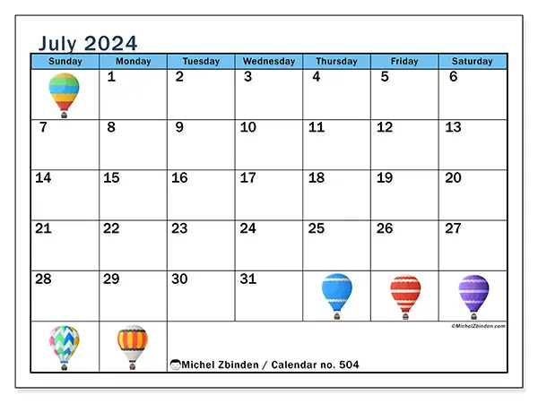 Printable calendar no. 504, July 2024