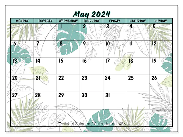 Free printable calendar n° 456 for May 2024. Week: Monday to Sunday.