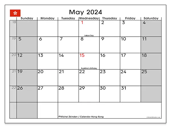 Free printable calendar Hong Kong for May 2024. Week: Sunday to Saturday.