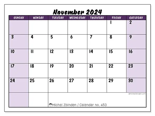 Printable calendar no. 453, November 2024