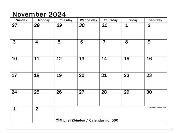 Printable calendar no. 500, November 2024