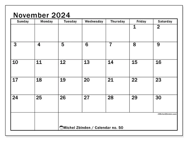 Printable calendar no. 50, November 2024