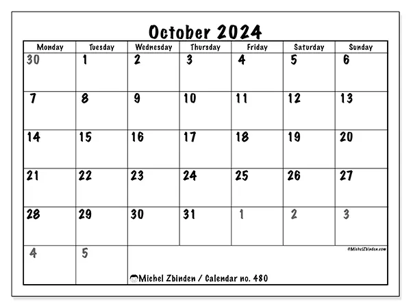 Printable calendar no. 480, October 2024