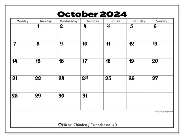 Printable calendar no. 49, October 2024