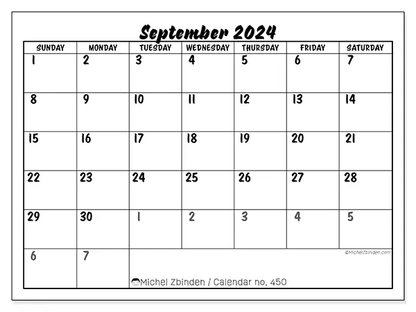 Printable calendar no. 450, September 2024