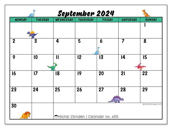 Printable calendar no. 455, September 2024