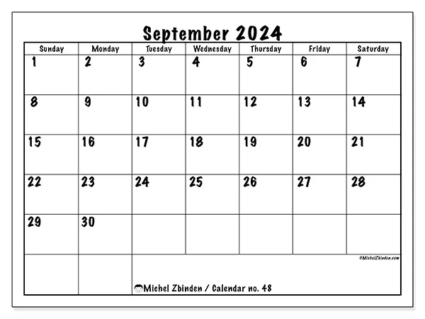 Printable calendar no. 48, September 2024