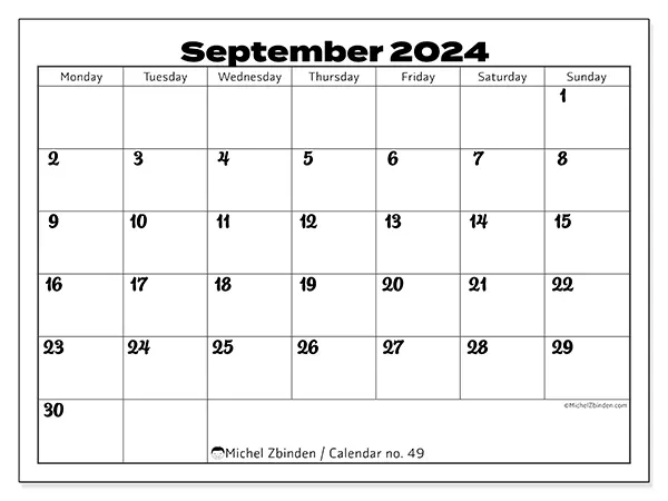 Printable calendar no. 49, September 2024