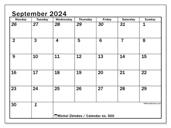 Printable calendar no. 500, September 2024