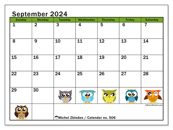 Printable calendar no. 506, September 2024