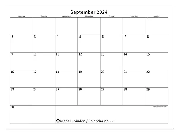 Printable calendar no. 53, September 2024