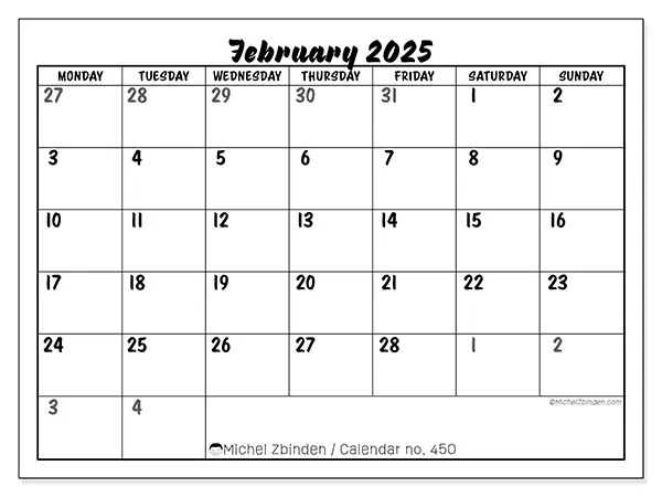Printable calendar no. 450, February 2025