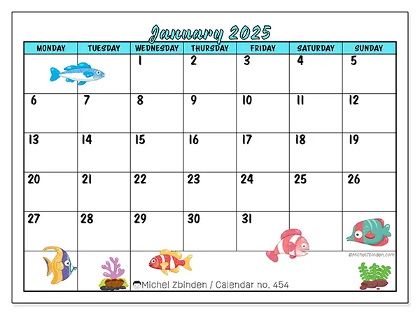Free printable calendar n° 454 for January 2025. Week: Monday to Sunday.
