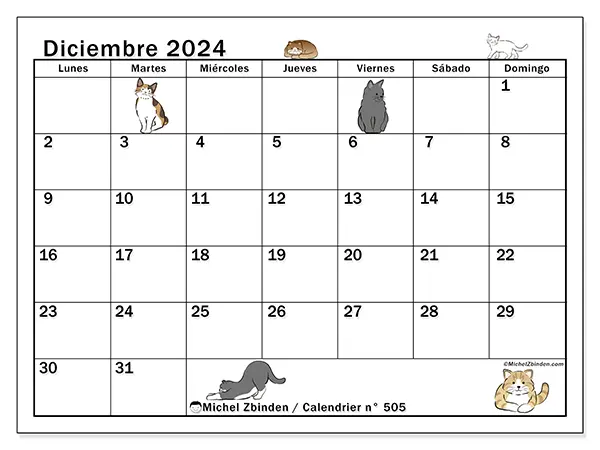 Calendario para imprimir n° 505, diciembre de 2024