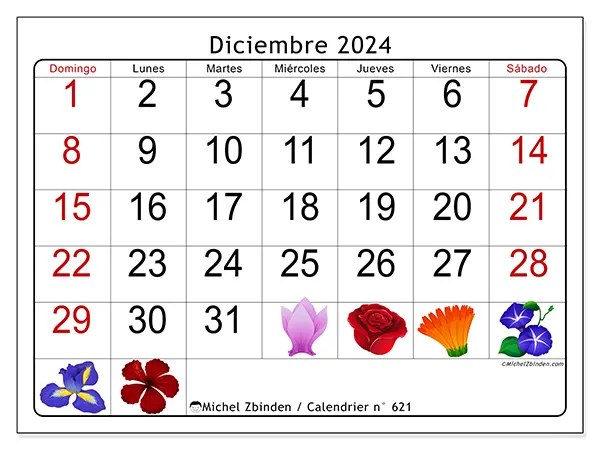 Calendario para imprimir n° 621, diciembre de 2024