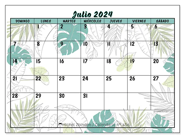 Calendario para imprimir n° 456, julio de 2024