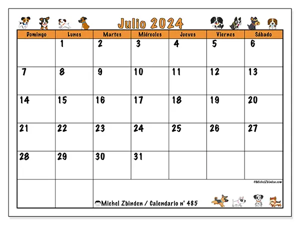 Calendario para imprimir n° 485, julio de 2024