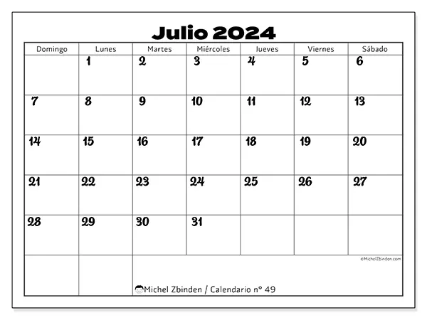 Calendario para imprimir n° 49, julio de 2024