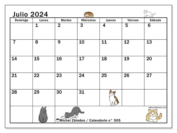 Calendario para imprimir n° 505, julio de 2024